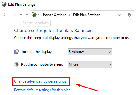 Change advanced power settings